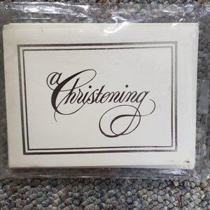 8 CHRISTENING INVITATIONS WHITE WITH SILVER LETTERING NEW SEALED